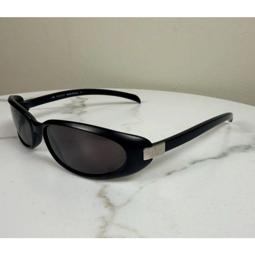 Gucci Sunglasses Vintage Matte Black Silver Women's Oval GG 1189/S DL5 AUTHENTIC